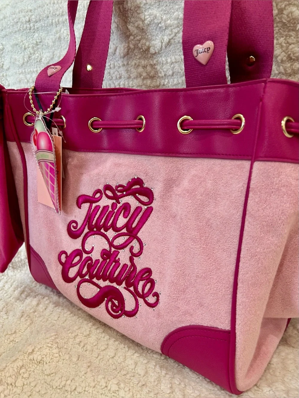 Juicy Couture Juicy Sugar Rush Tote in Flamingo Pink Ice Cream Purse Charm Y2K